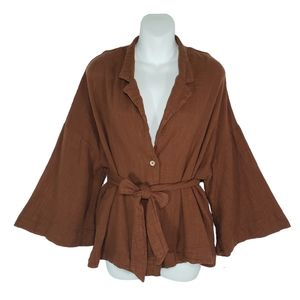 Free People Slouchy Textured Wide Sleeve Blazer Rust Brown Size Medium
